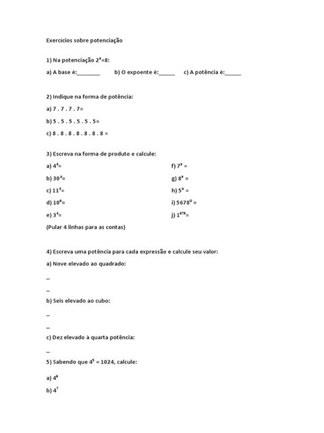 quiz sobre potenciação 6 ano